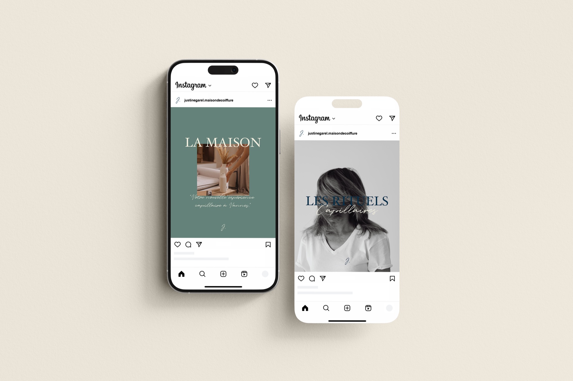 Identité visuelle de la Maison Justine Garel déclinée sur Instagram